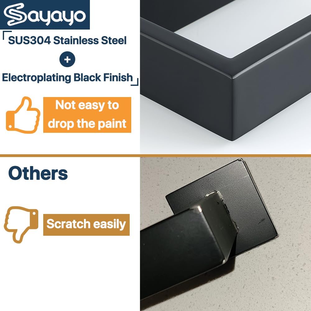 Sayayo Toilet Paper Roll Holder Wall Mounted, SUS304 Stainless Steel Toilet Paper Holder, Matte Black Bathroom Tissue Holder, Kitchen and Washroom, Hand Towel Holder Screw-in, GKN2211-B