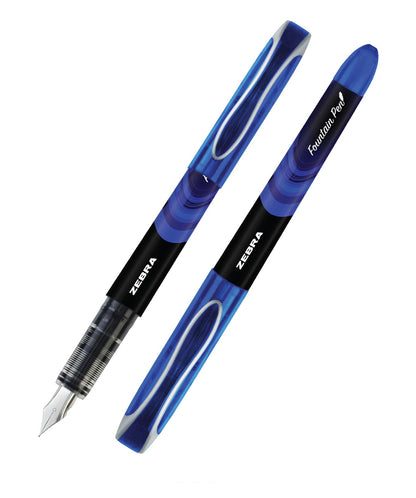 Zebra Pen, Fountain Pen, 0.6mm Fine Point, Stainless Steel Nib, Preloaded Blue Ink, Smooth Ink Flow, Classic Blue Barrels, No Cartridge Needed, 12-Pack (48320)