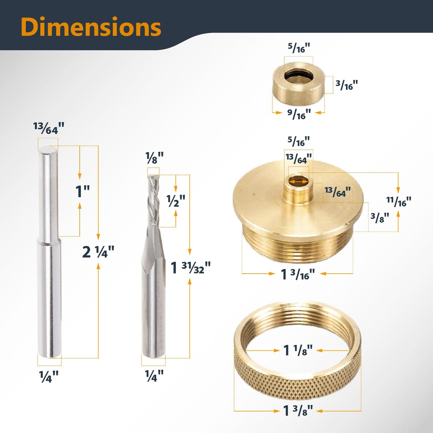 POWERTEC 71333 Router Bits Solid Brass Inlay Kit | for 1/4 Templates for High RPM Routing | Includes 1/8 Carbide Router Bit/Cutter + 1/4 Shank, Universal Bushing, Retainer Nut, Collar, Alignment Pin