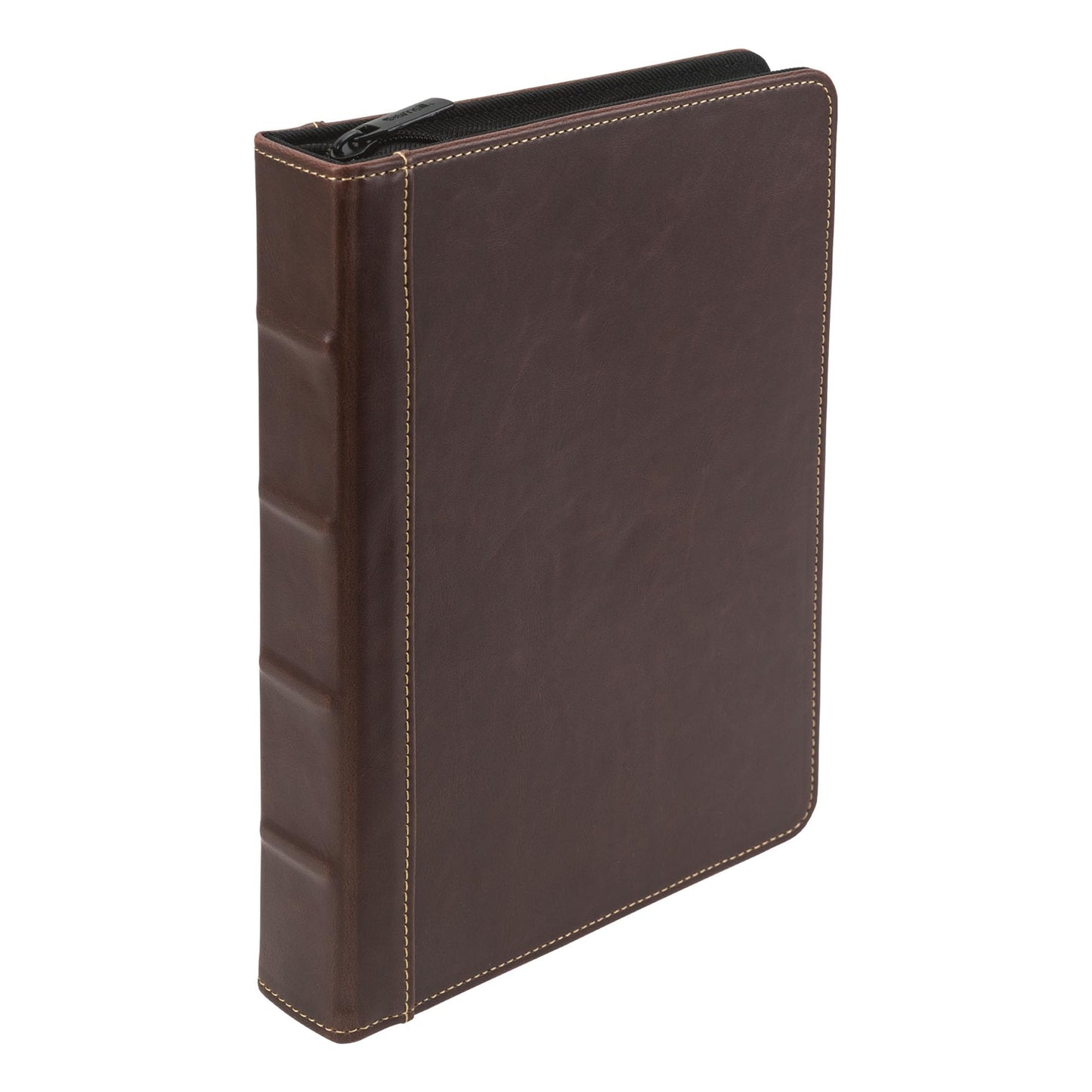 Samsill Vintage Junior Hardback 3 Ring Zipper Binder, Professional Planner Organizer, 1-Inch Capacity, Faux Leather with Contrast Stitching, Brown, 9.25 x 7.5 Inches