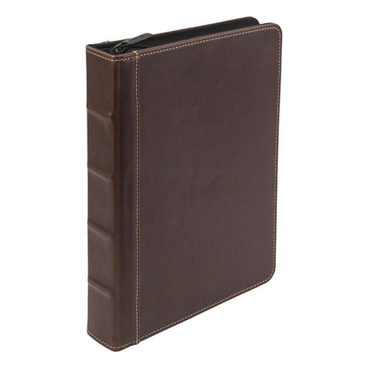 Samsill Vintage Junior Hardback 3 Ring Zipper Binder, Professional Planner Organizer, 1-Inch Capacity, Faux Leather with Contrast Stitching, Brown, 9.25 x 7.5 Inches