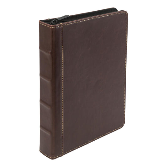 Samsill Vintage Junior Hardback 3 Ring Zipper Binder, Professional Planner Organizer, 1-Inch Capacity, Faux Leather with Contrast Stitching, Brown, 9.25 x 7.5 Inches