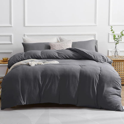 SASTTIE Duvet Cover Queen, 3-Piece Prewashed Ultra Soft Queen Bedding Set - Features Zipper Closure and Corner Ties, Includes 1 Duvet Cover 90x90 Inch & 2 Pillowcases, No Comforter, Dark Grey