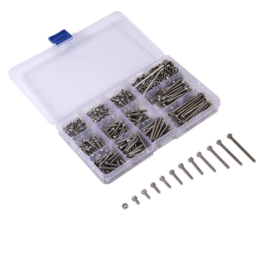 M3 Screws Set, 440pcs M3 Stainless Steel Hex Socket Head Cap Screws Hexagon Allen Bolt Screw Nuts Assortment Kit with 2 Allen Key Screw Bolt