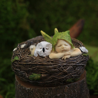 Top Collection Miniature Fairy Garden and Terrarium Sleeping Fairy Baby with Owl in Nest Statue
