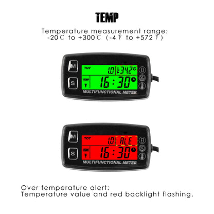 Taikemeti Digital Tachometer Temperature Outdoor Small Engine,Waterproof Digital Thermometer, Maintenance Reminder, Battery Replaceable,Design for Car Lawn Mower ATV. (TS002-1)