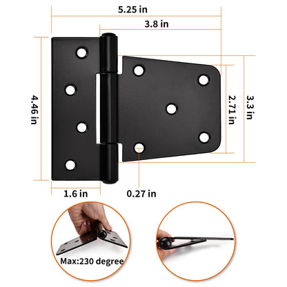 Sange Sopffy Heavy Duty Gate Hinges Black Iron hinge3.5 Inch for Outdoor Barn, Shed, Deck, Wood Door, and Fences (Screws Included) (4)