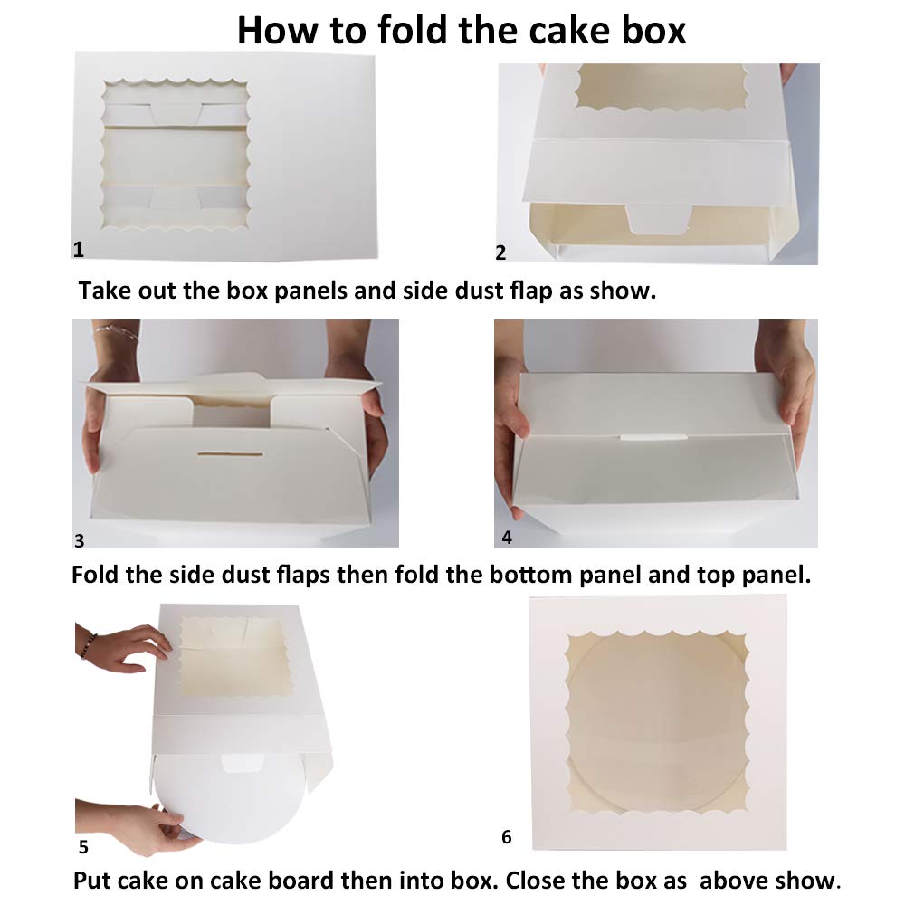 ZMYBCPACK 10" x 10" x 5" Cake Boxes with Window & 10" Round Cake Boards(10 Pack of Each), Paperboard Cake Baker Box for Bakery, Cakes, Pastries