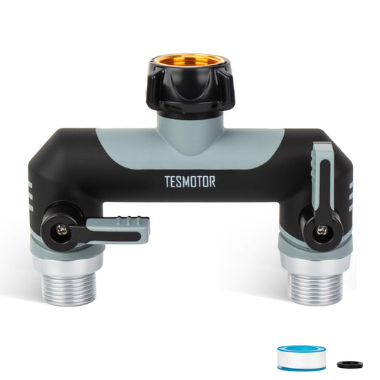 Tesmotor 2-Way Tap Splitter, 3/4 Inch 2 Way Hose Tap Splitter with 2 Individual Valves for Garden Kitchen Faucet