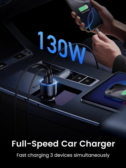 UGREEN 130W Car Charger USB C Fast Charger (with 100W USB C Cable) PD3.0 QC4.0 PPS Fast Charging Car Adapter Compatible with Dell XPS, MacBook, iPhone 17 16 15 14 Pro Max, Galaxy S25 S24 Ultra, iPad