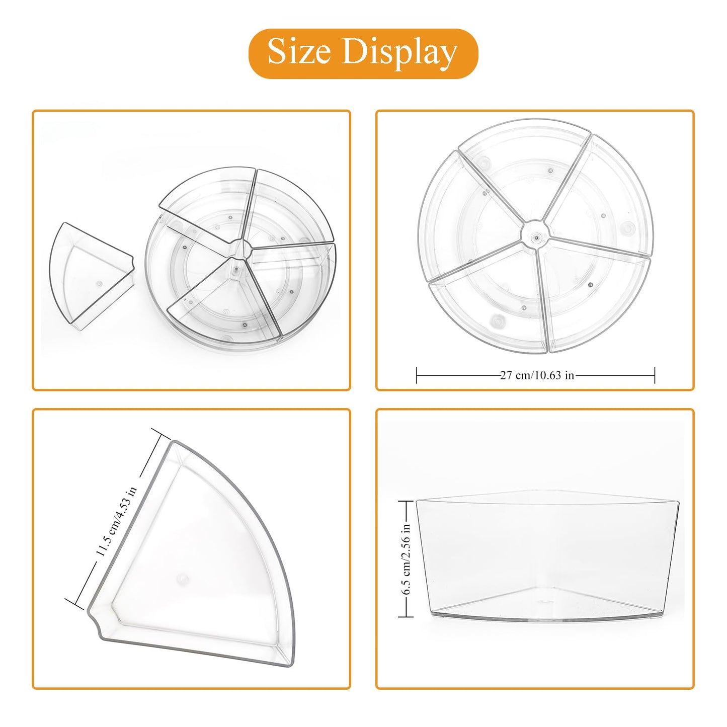 Roninkier Clear Lazy Susan Organizer with 5 Removable Bins, 11 Inch Round Plastic Rotating Storage Container for Cabinet, Pantry, Fridge, Vanity