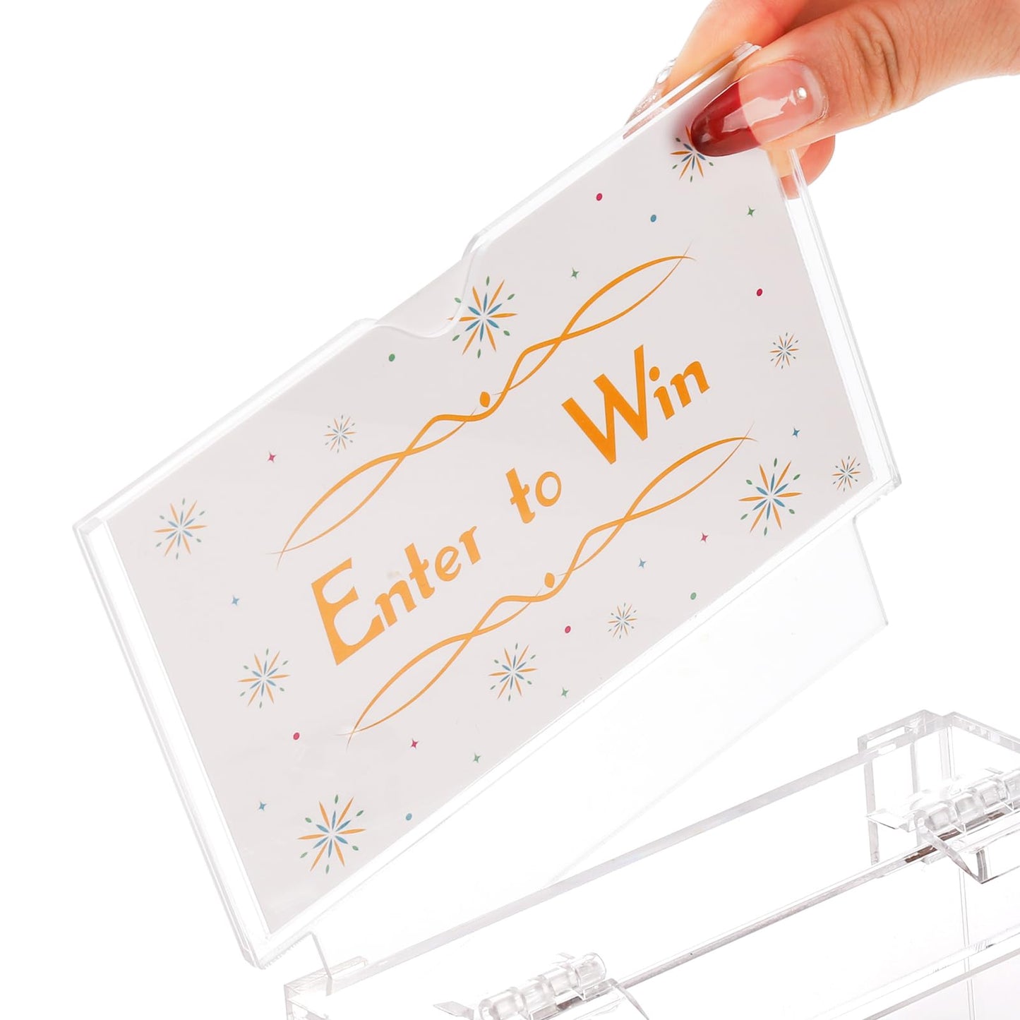 ZENFUN Acrylic Donation Box with Lock and Sign Holder, 6.3x4.7x4.9 Inches Clear Ballot Box Voting Storage Box Comments Container with 100pcs Tickets Cards for Raffle, Tip Jar, Collection, Voting