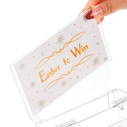ZENFUN Acrylic Donation Box with Lock and Sign Holder, 6.3x4.7x4.9 Inches Clear Ballot Box Voting Storage Box Comments Container with 100pcs Tickets Cards for Raffle, Tip Jar, Collection, Voting