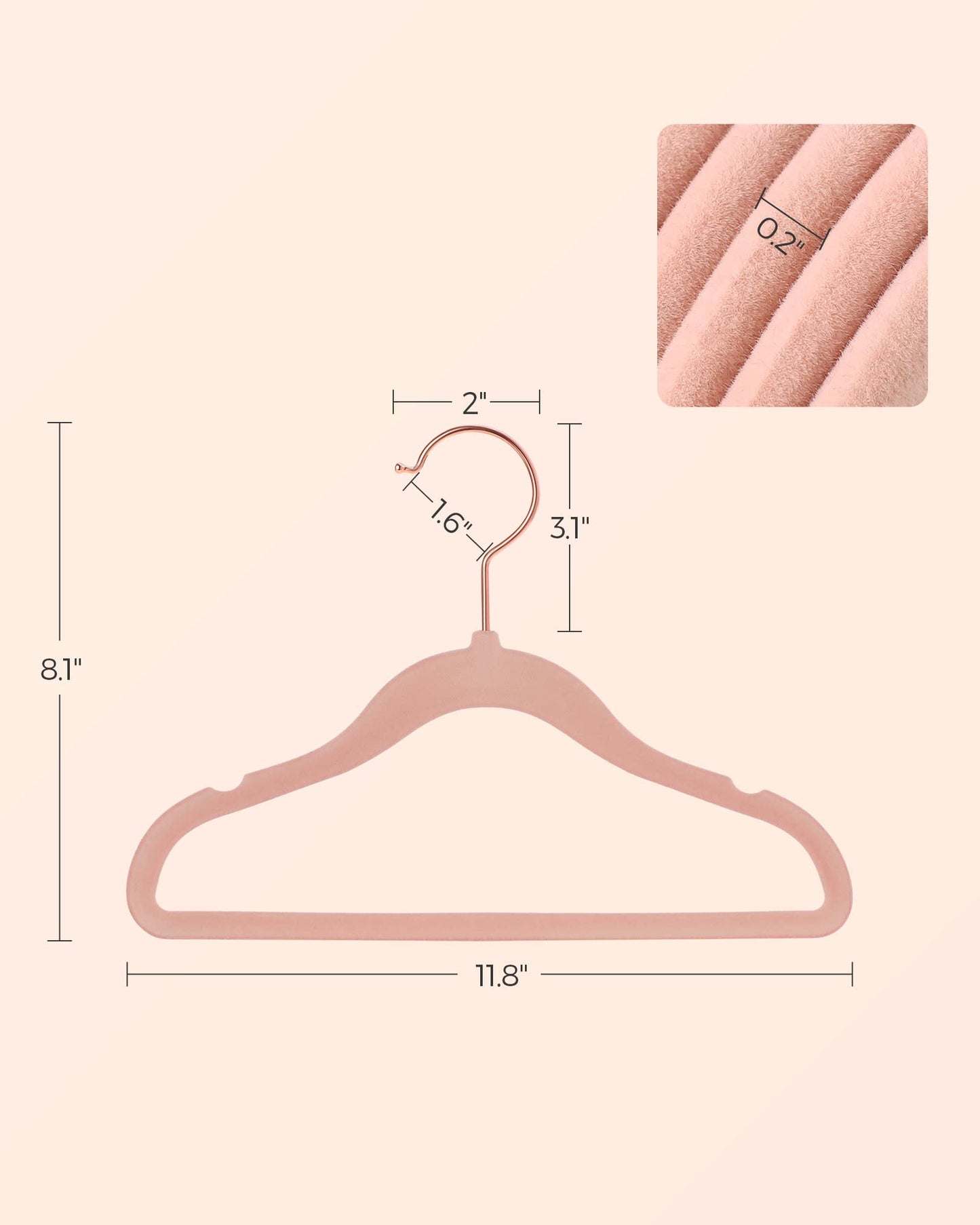 SONGMICS Baby Kids Hangers 50 Pack for Closet, 11.8 x 8.1 Inches, Rose Gold 360° Swivel Hooks, Space-Saving Clothes Velvet Hangers for Nursery, Non-Slip, Jelly Pink UCRF027P01
