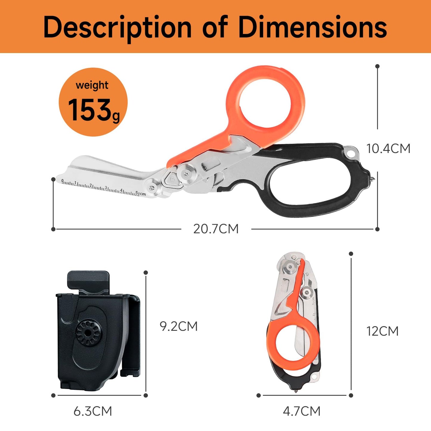 TOWOT 6 in1 Trauma Shears,Heavy-Duty Emergency Shears with Glass Breaker & Strap Cutter,Stainless Steel Foldable Scissors Pliers - Includes Utility Holster