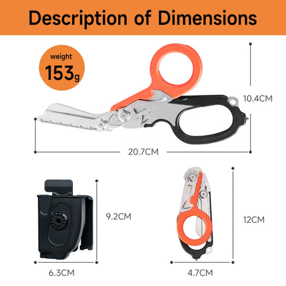 TOWOT 6 in1 Trauma Shears,Heavy-Duty Emergency Shears with Glass Breaker & Strap Cutter,Stainless Steel Foldable Scissors Pliers - Includes Utility Holster
