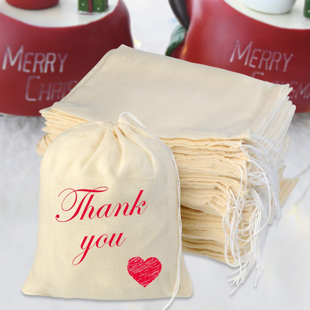 100pcs Cotton Drawstring Bags, Reusable Muslin Bag Natural Cotton Bags with Drawstring Produce Bags Bulk Gift Bag Jewelry Pouch for Party Wedding Home Storage, Natural Color (6 x 7.9 inches)