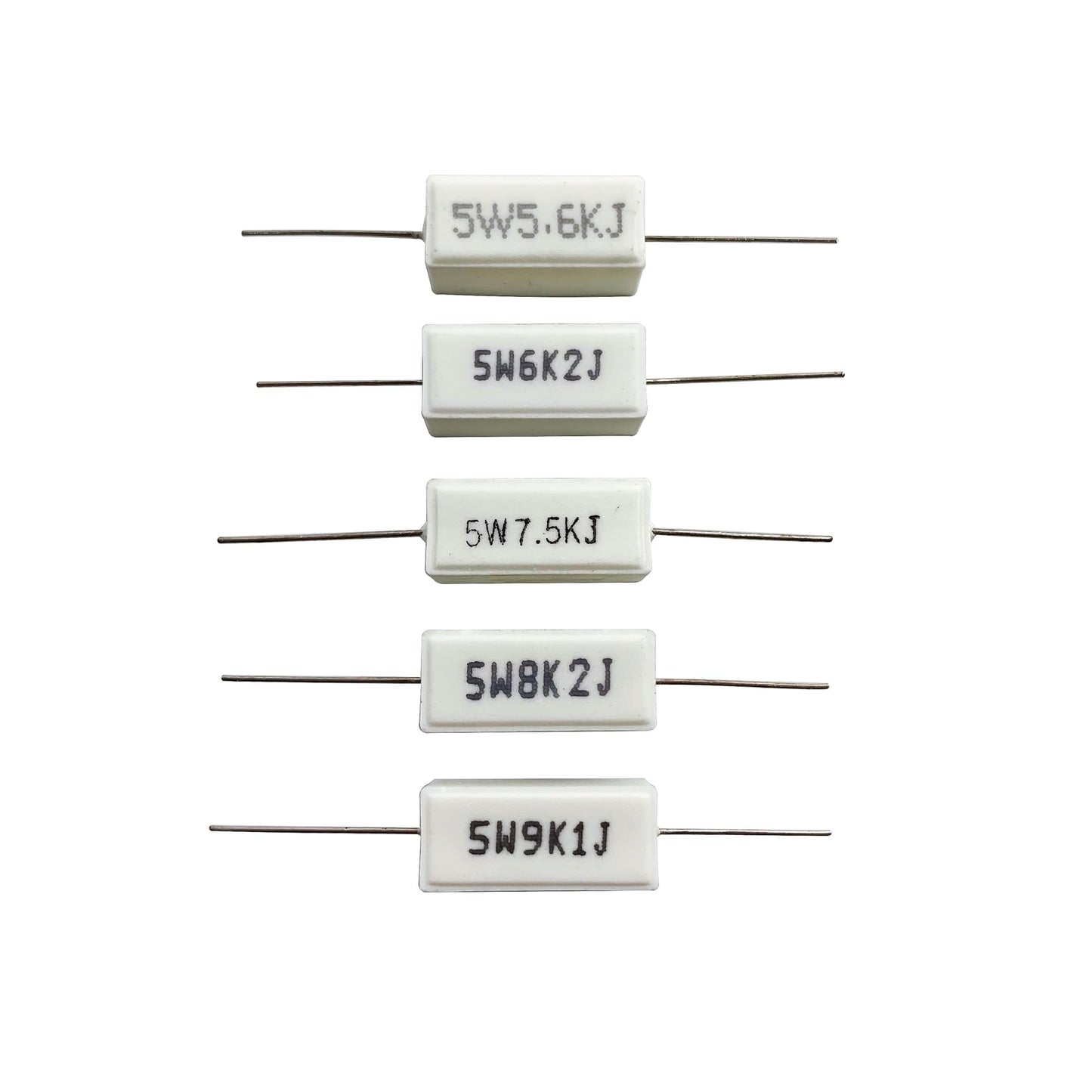 MOKMMKIT 30 Values 60 Pieces Ceramic Cement Resistor KIT 5W Resistance 5 Watt ±5% Power Resistors (100 ohm-100K ohm）