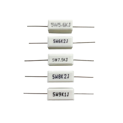 MOKMMKIT 30 Values 60 Pieces Ceramic Cement Resistor KIT 5W Resistance 5 Watt ±5% Power Resistors (100 ohm-100K ohm）