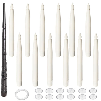 Anxingo 12 Pcs Flameless Floating Candles with Wand, LED Flickering Battery Operated Candles Wizard Hanging Decorative Lighting with Remote Timer for Parties Halloween Christmas