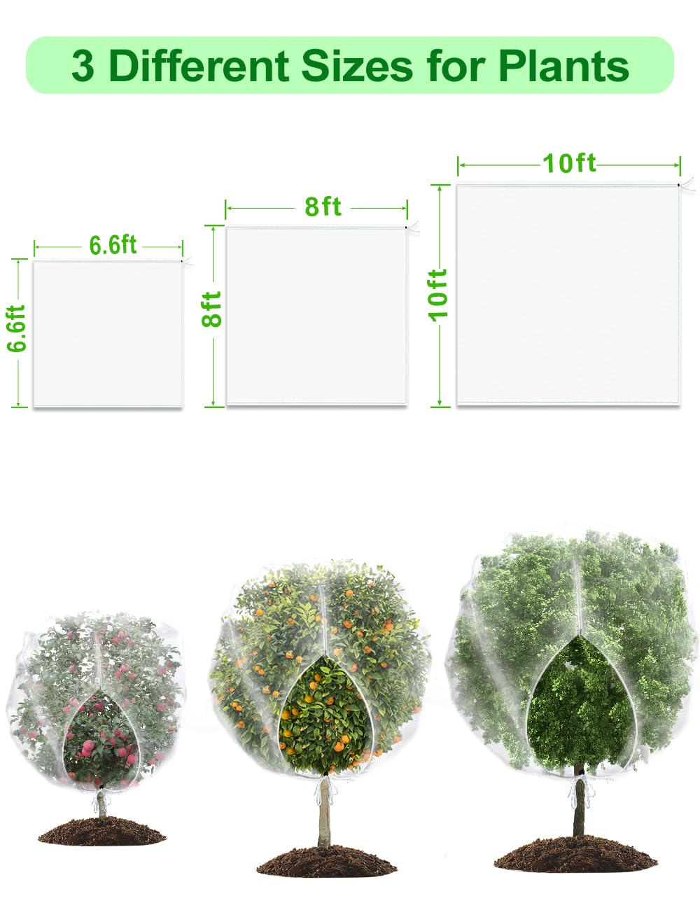 wohohoho 8 x 8ft Large Fruits Tree Netting, Insect Bird Barrier Tree Net with Drawstring and Zipper, Plant Cover Fruit Tree Protection to Prevent Tomato Blueberry Vegetables from Squirrels Birds