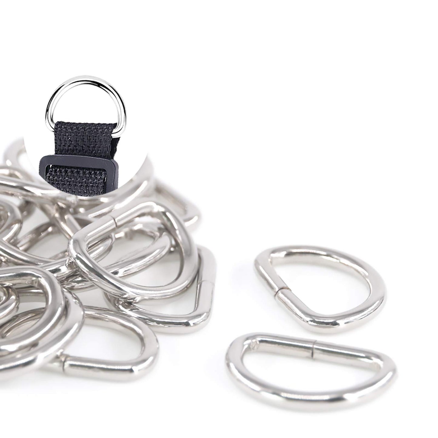 Swpeet 150Pcs Multi-Purpose Metal D Ring Semi-Circular D Ring for Hardware Bags Ring Hand DIY Accessories (1 Inch)