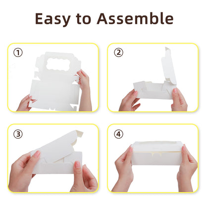 50 Pcs White Bakery Boxes with Window, 7x4.5x2 inches Cookie Boxes with Stickers Macaroon Boxes Small Treat Boxes Mini Cake Boxes for Dessert, Pastry, Sturdy Take Out Container for Party Wedding Favor