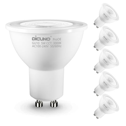 DiCUNO GU10 LED Bulbs, 3000K Warm White, 5W (40W Equivalent), 400lm, High CRI 98, GU10 Base Non-Dimmable Spotlight Bulbs for Track & Recessed Lighting, 6-Pack