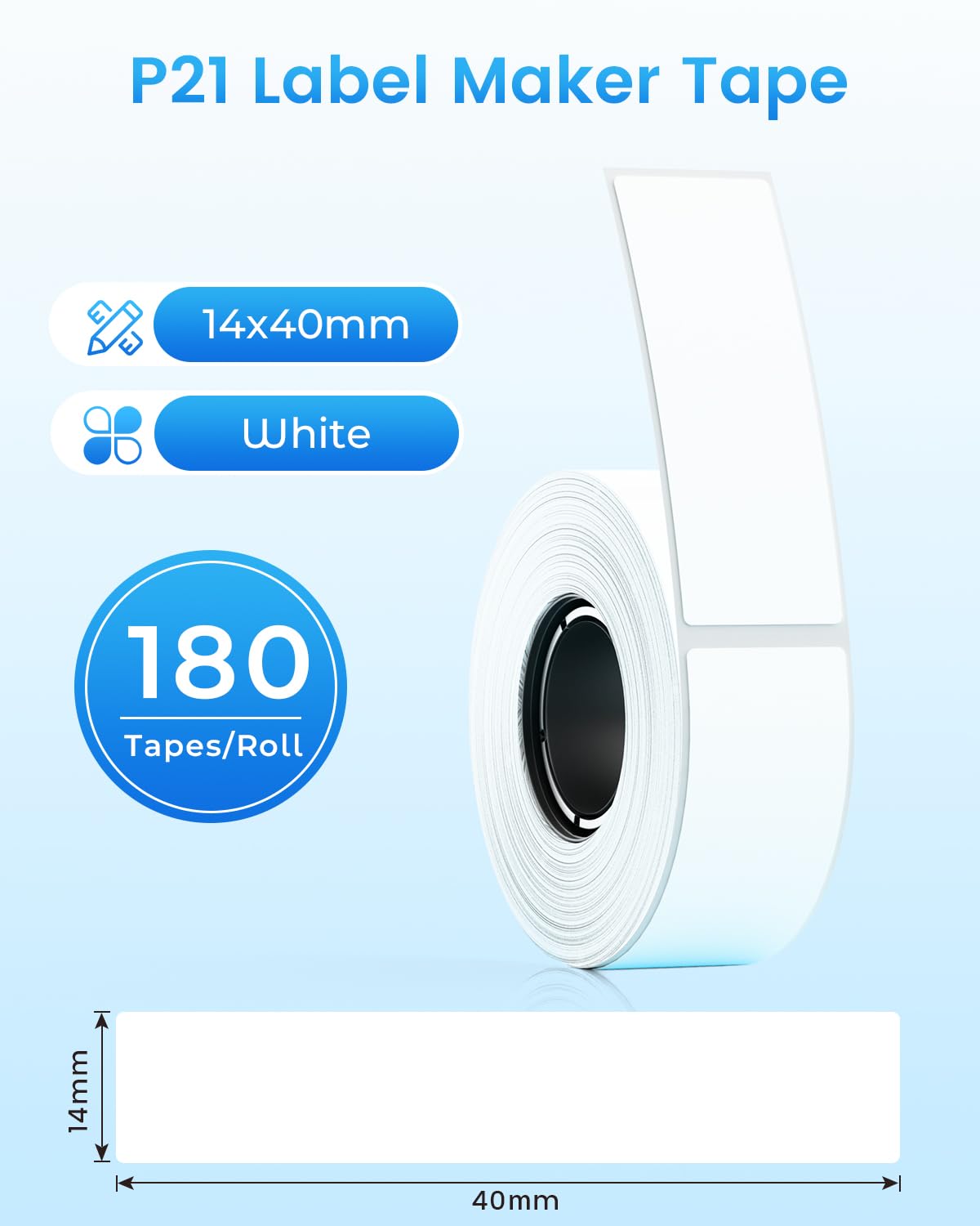 6 Rolls Compatible with Nelko P21 Label Maker Tape, White,14x40mm, Thermal Label Tape Replace for Nelko P21,NADAIIN N12,ORGBRO X1,ORGSTA S001, POLONO P31S Label Maker 180 Labels/Roll