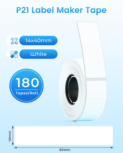 6 Rolls Compatible with Nelko P21 Label Maker Tape, White,14x40mm, Thermal Label Tape Replace for Nelko P21,NADAIIN N12,ORGBRO X1,ORGSTA S001, POLONO P31S Label Maker 180 Labels/Roll