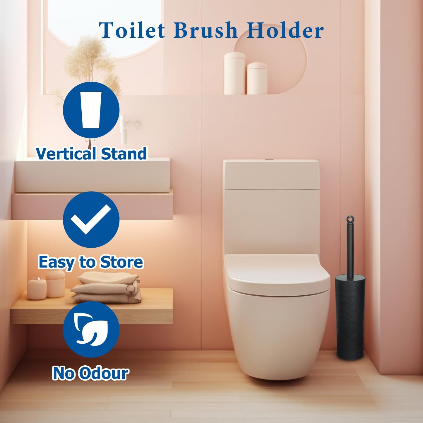 Topsky 2-Pack Closed Toilet Brush Compact Toilet Brush and Holder Plastic Round Barrel Loo Brush with Replacement Toilet Brush Head-Black