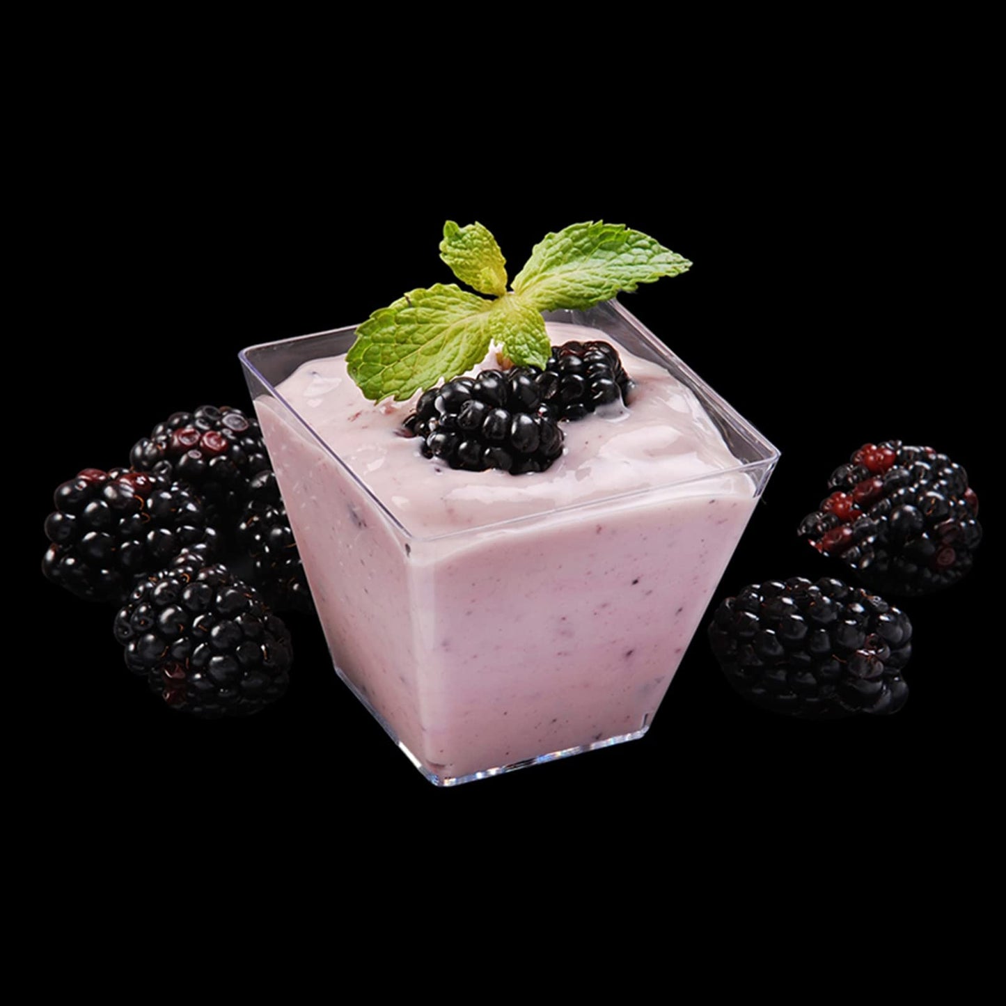 Tosnail 100 Pack 2 Oz Mini Clear Plastic Dessert Tumbler Cups with 100 Dessert Spoons, Square Parfait Appetizer Cups for Event and Party Serving