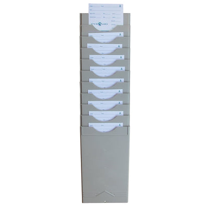 Pyramid Time Systems - Pyramid 400-10 Time Card Rack, Retractable Wall-Mounted Time Card Holder with 10 Pockets, Plastic Employee Punch Card Organizer for Office, Light Gray, Single Badge Rack