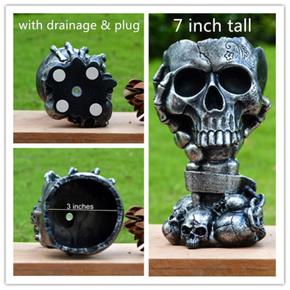 Skull Planter Gothic Home Decor, Cool Planters for Halloween Decorations Indoor/Outdoor Plants, Flower Pots, Plant Pots, Flower Pot, Plant Pot, Unique Statue Vase with Drainage(Tall Black Vases)