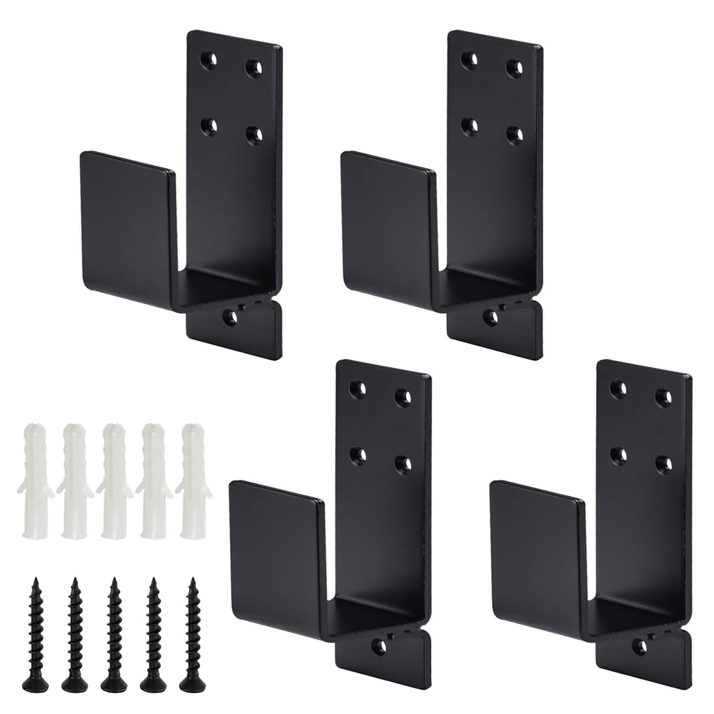 4packs 2*4 Door Barricade Brackets,Ymaiss Upgrade Heavy Duty Door Security Bar, Open Security Bar Holder U Brackets, Security Bar Door Stopper,Holder Brackets U Shape Black