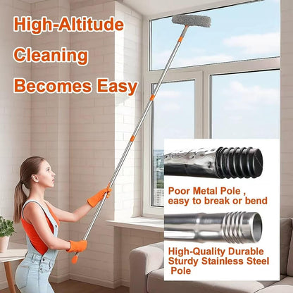 Window Cleaning Tools Window Squeegee: with Extendable Pole 72 Inch - Microfiber Scrubber - for Indoor & Outdoor Glass, Car,High Windows