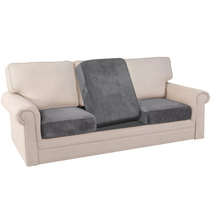 Stretch Velvet Couch Cushion Covers for Individual Cushions Sofa Cushion Covers Seat Cushion Covers, Thicker Bouncy with Elastic Edge Cover up to 10 Inch Thickness Cushions (3 pieces, Grey)