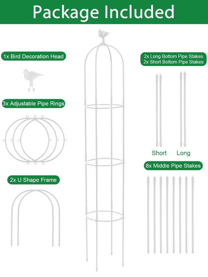 6 Feet Tall Garden Trellis for Climbing Plants Kalolary Garden Tower Obelisk Trellises Rustproof Metal Potted Plant Climbing Support for Indoor Outdoor Flowers Vegetable Fruits Vines Support (White)