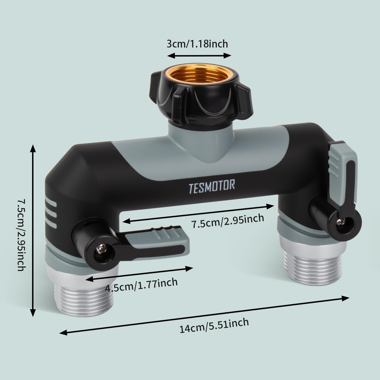 Tesmotor 2-Way Tap Splitter, 3/4 Inch 2 Way Hose Tap Splitter with 2 Individual Valves for Garden Kitchen Faucet