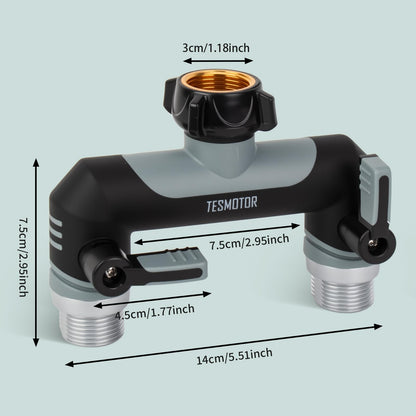 Tesmotor 2-Way Tap Splitter, 3/4 Inch 2 Way Hose Tap Splitter with 2 Individual Valves for Garden Kitchen Faucet