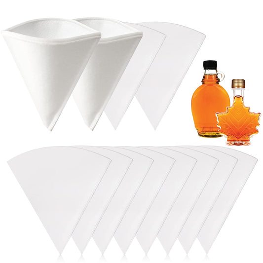 12PCS Maple Syrup Filter Set, 2PCS Heavy Duty Maple Filter and 10PCS Pre-Filters for Maples Syrup Filtration, Reusable Non Woven Oil Strainer, Premium Cones Coffee Filter for Home Kitchen Cafes