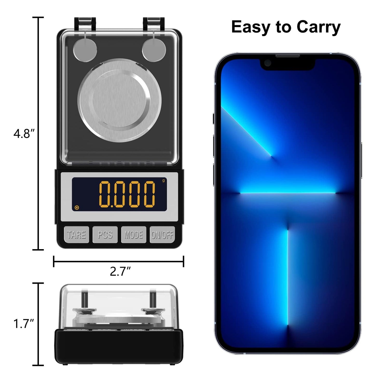 WEIGHTMAN Milligram Scale 50g / 0.001g, Reloading Scale with 2X 20g Calibration Weight, High Precision Jewelry Scale with Large LCD Display, MG Scale for Gold Medicine Powder, Battery Included