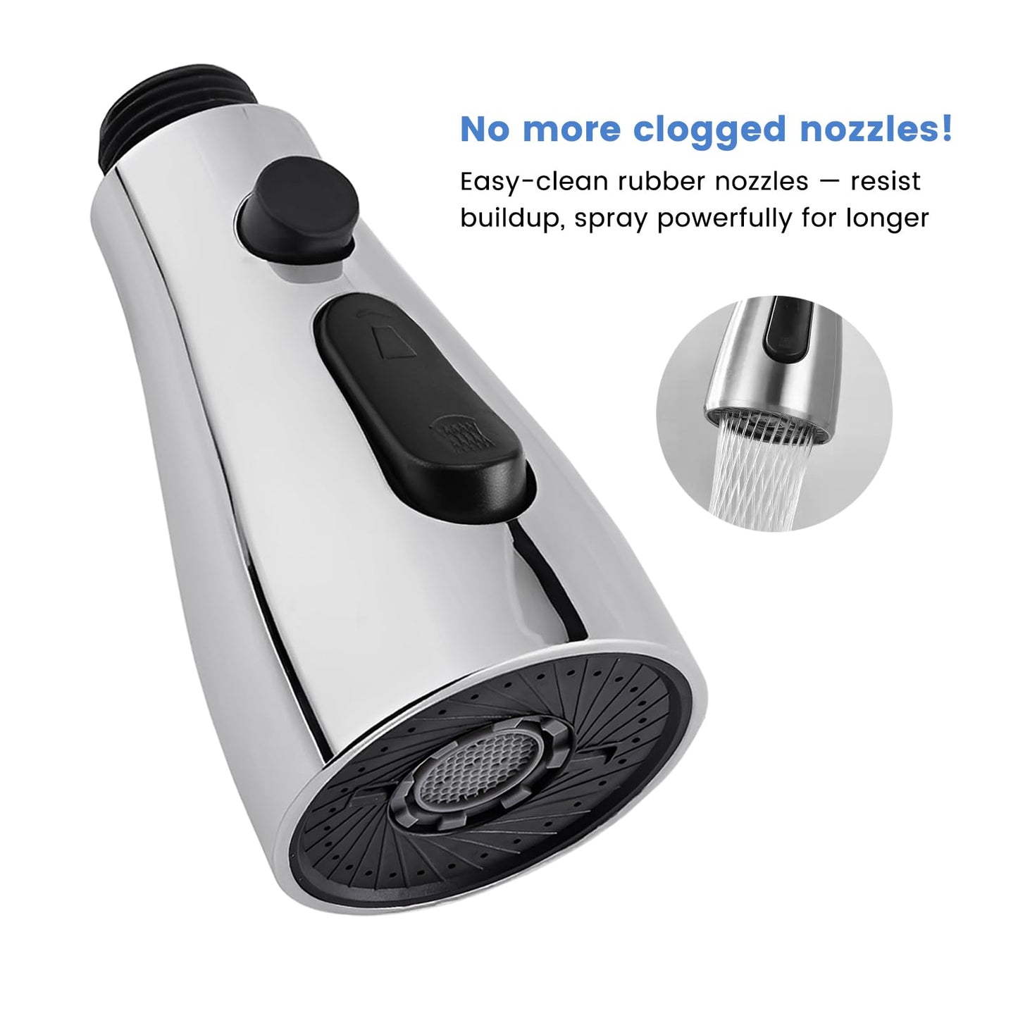 Universal Kitchen Faucet Replacement Pull-Down Sprayer - 3 Spray Modes, Easy Installation with 11 Adapters, Leak-Proof Design, Compatible with Moen, Kohler, Delta & Sink Faucets (Chrome Silver)