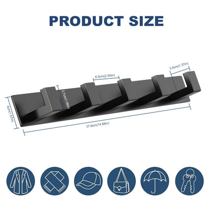 PMMASTO Coat Rack Wall Mount with L Shaped Black Coat Hooks Wall Hooks, Heavy Duty Stainless Steel Towel Hooks, Wall Coat Hanger, Robe Hooks for Bathroom,Kitchen, Entryway (Black 5 Hooks, 1 PC)