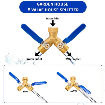 304 Stainless Steel Garden Hose Splitter 2 Way Heavy Duty,Full Flow Hose Y Splitter with Long Handle, 3/4" GHT Thread Y Valve Water Garden Hose Tap Adapter