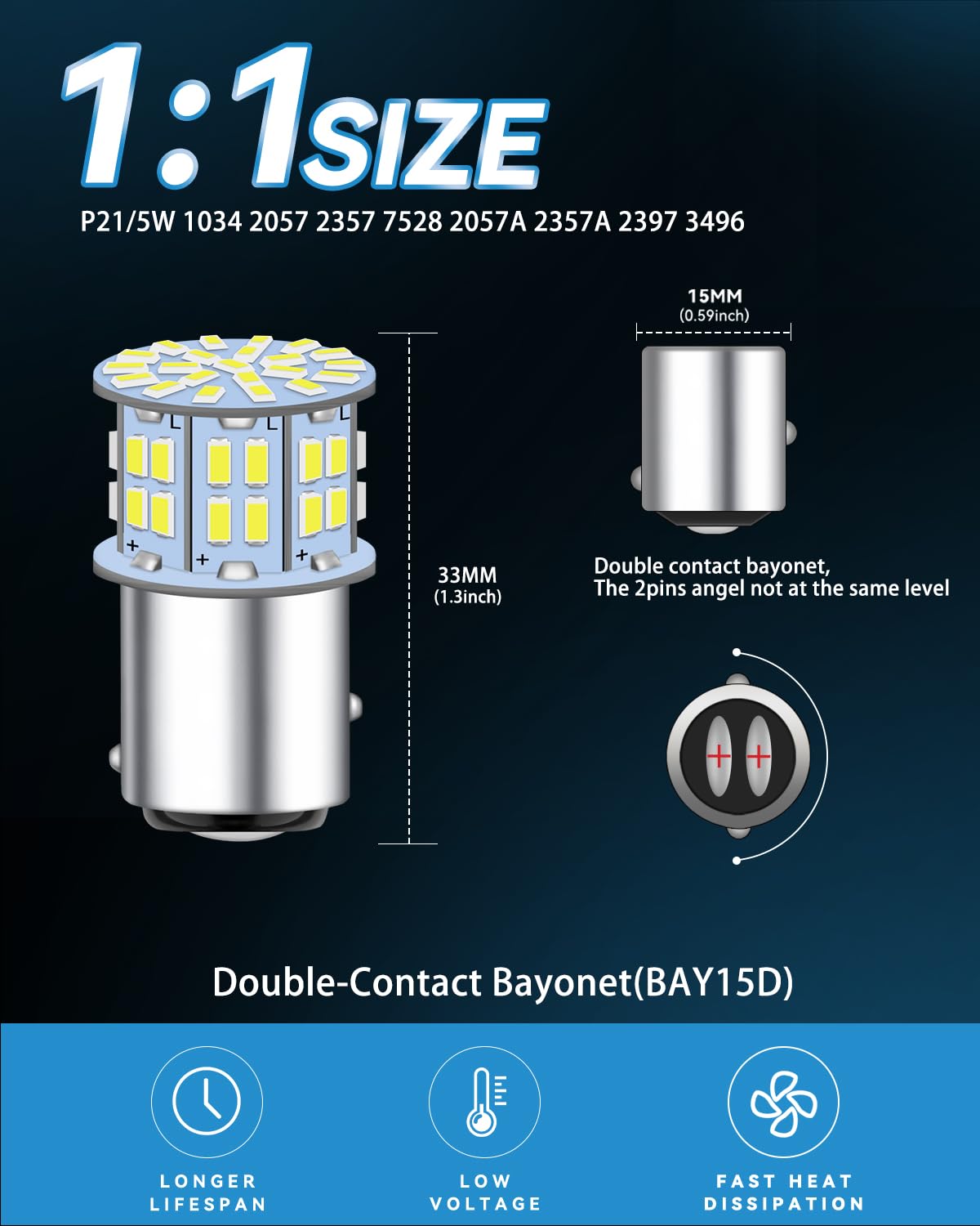 1157 Led Bulb 2057 2357 7528 BAY15D 1034 Light Bulb for RV Camper Trailer Car Brake Light Turn Signal Bulb Tail Lights Back Up Parking Light White 12V,10-Pack