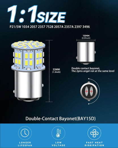1157 Led Bulb 2057 2357 7528 BAY15D 1034 Light Bulb for RV Camper Trailer Car Brake Light Turn Signal Bulb Tail Lights Back Up Parking Light White 12V,10-Pack