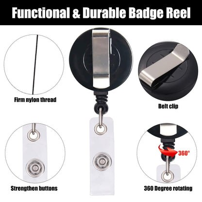 ZUYYON 20 Pcs Sublimation Blank Badge Holder Sublimation Retractable Tag Holder DIY Heat Transfer ID Badge Holder with Clip for ID Card Holders, Keys, Name Tag(Black)