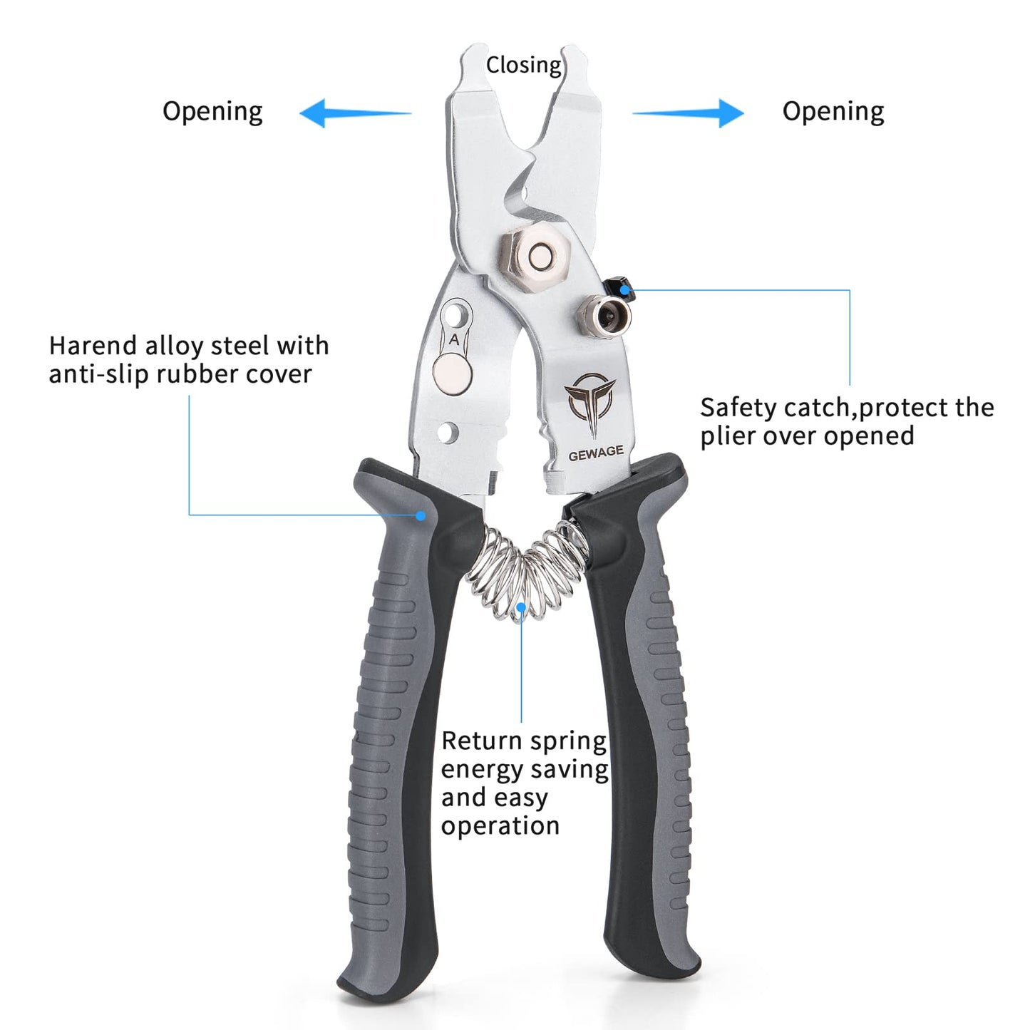GEWAGE Bike Bicycle Pliers- 5 in 1 Bike Tool Kit for Cable Cutter/Chain Quick Link Switch/Cable Reaming/Spare Master Link/Inner Cap Clamp - Professional Bicycle Tool with Bicycle Missing Link