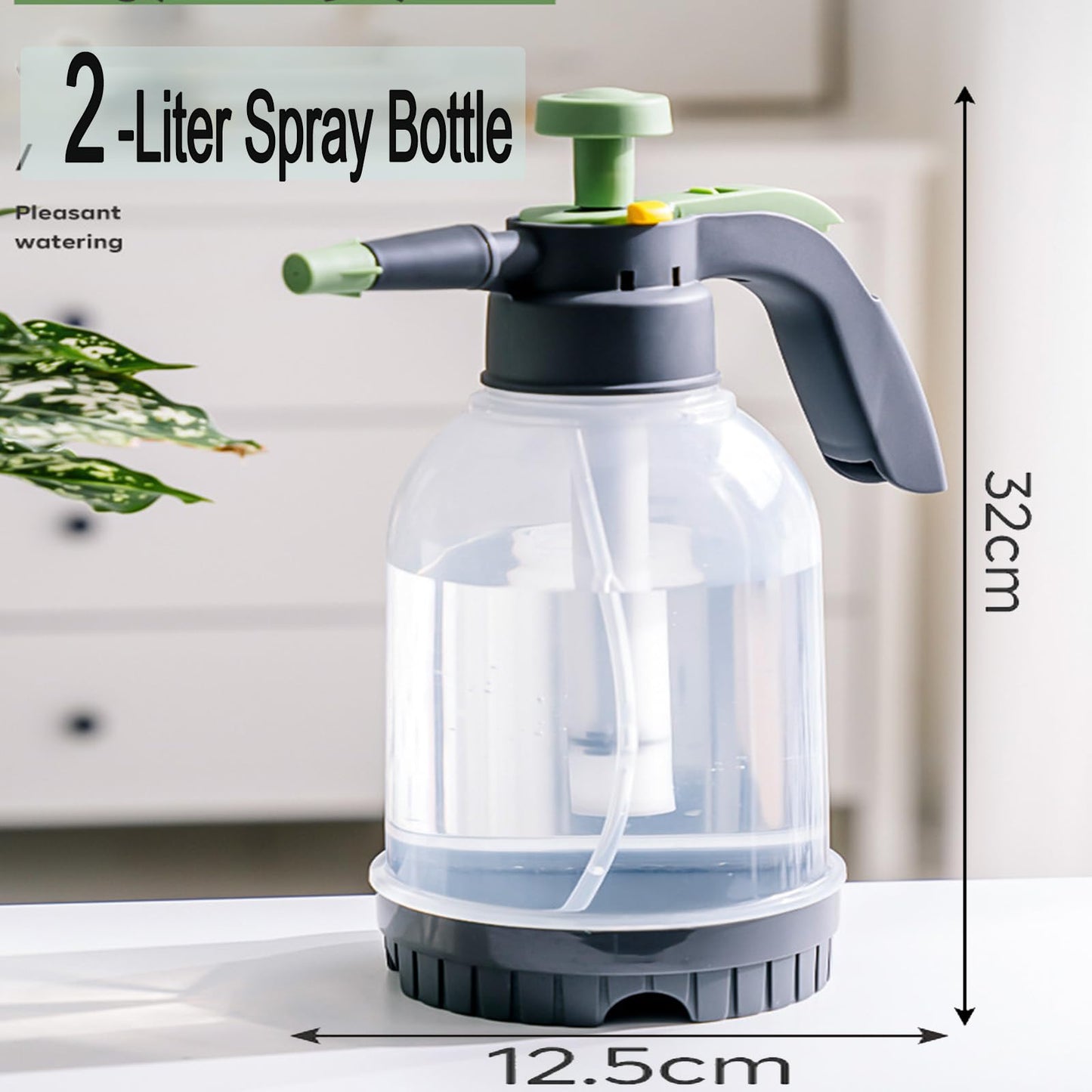 2L Plant Spray Bottle Pump Sprayer Plant Watering Can Hand-Held Misting Spray Bottle with Adjustable Nozzle (Green+Grey)